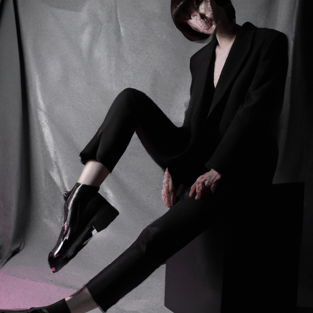 Moda editorial con fondo minimalista y pose marcada